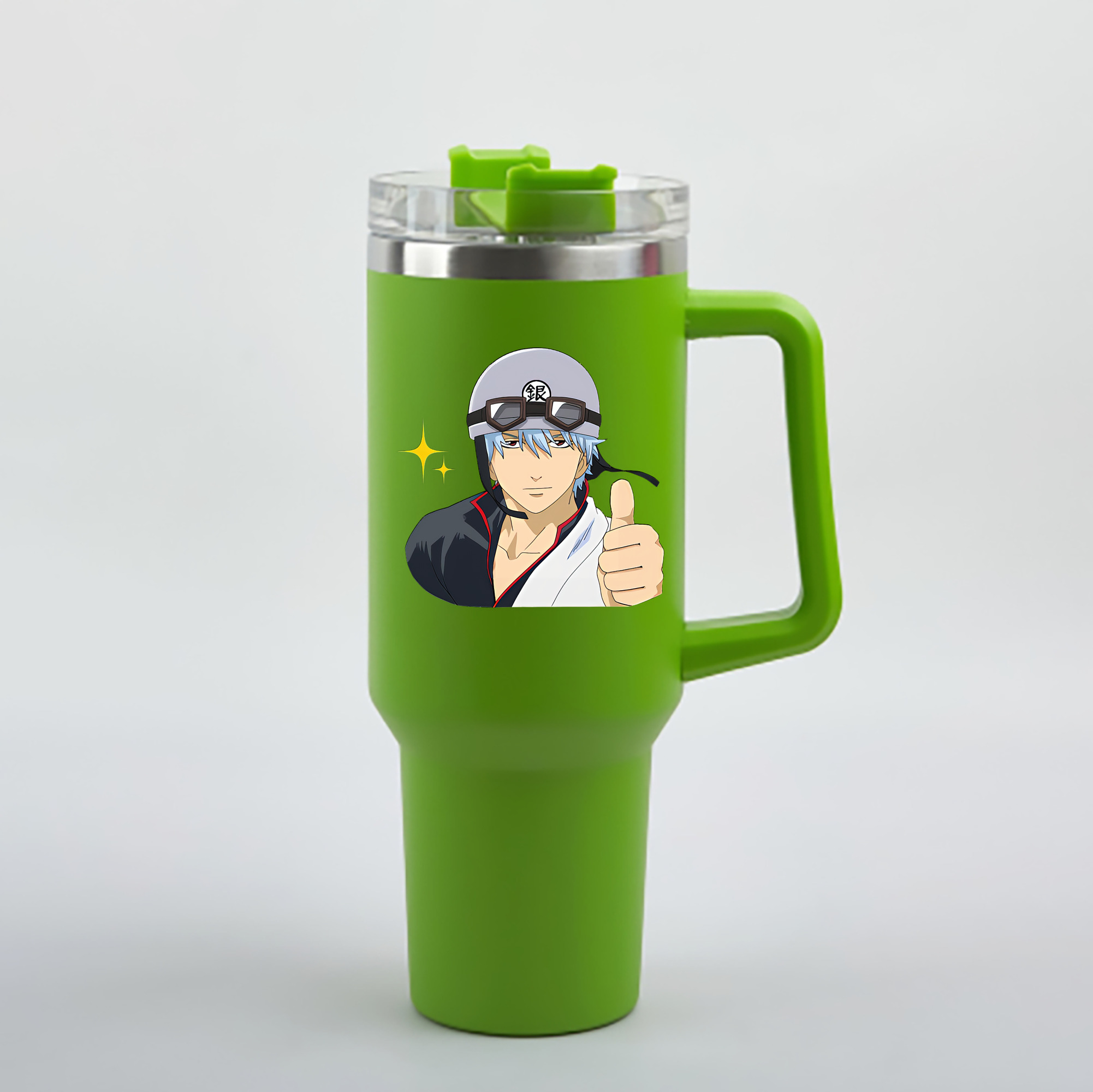 （画像用） ぎんたま 坂田銀時（さかたぎんとき） 神楽 志村新八（しむら しんぱち） GINTAMA Sakata Gintoki Kagura Shimura Shinpachi 1200mL車用タンブラー - クリスタルステッカー（プラスチックストロー付き）